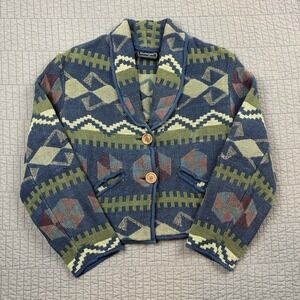 Vintage Nostalgia Tapestry Blazer Jacket Women Large Geometric Cropped Woven